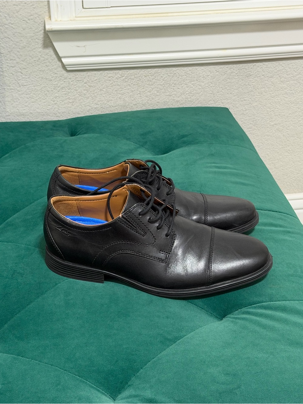 Clarks Black Leather Cap-Toe Derbys